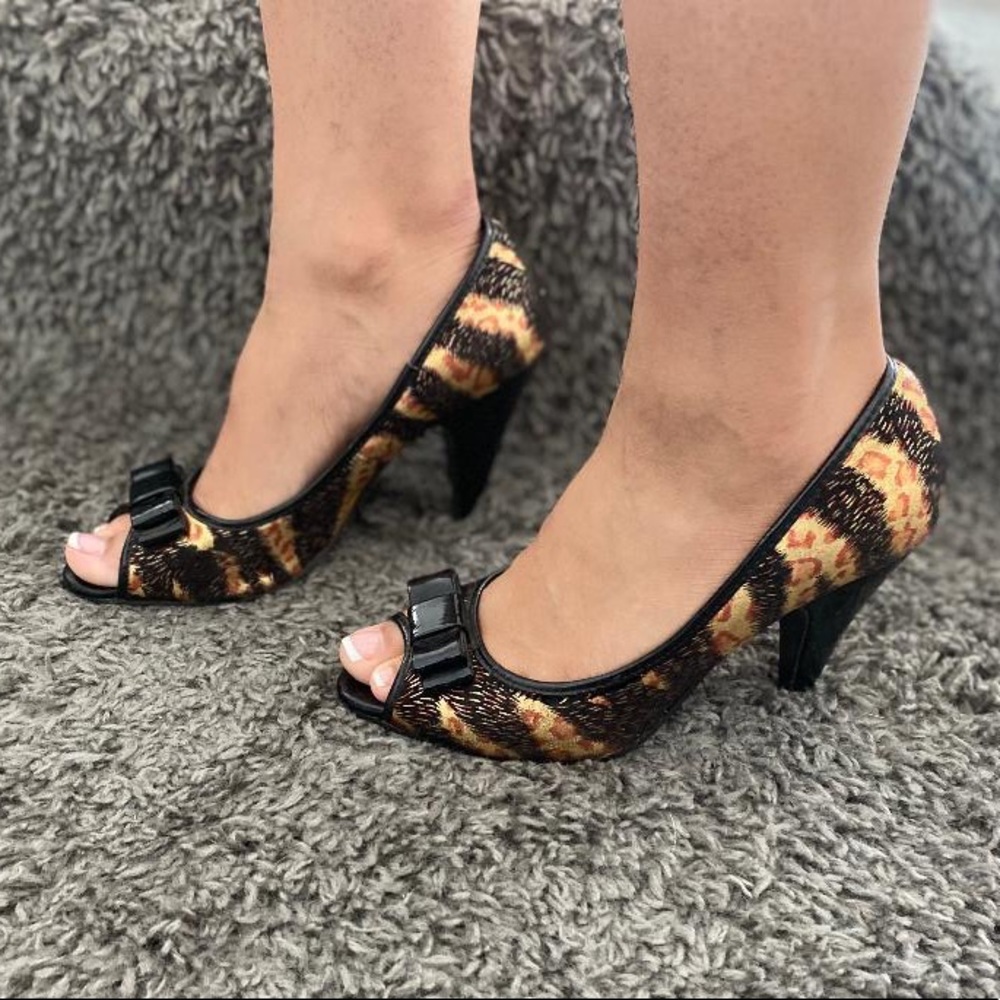 Qupid Leopard Style Print Open Toe Heels